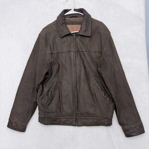 Timberland Leather Bomber Jacket Mens M Brown Full Zip Cowhide